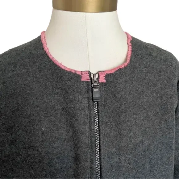 Handmade Gray Wool Elbow Cut-Out Embroidered Mid-Length Coat - 6/8, M, OOAK! - Picture 3 of 14